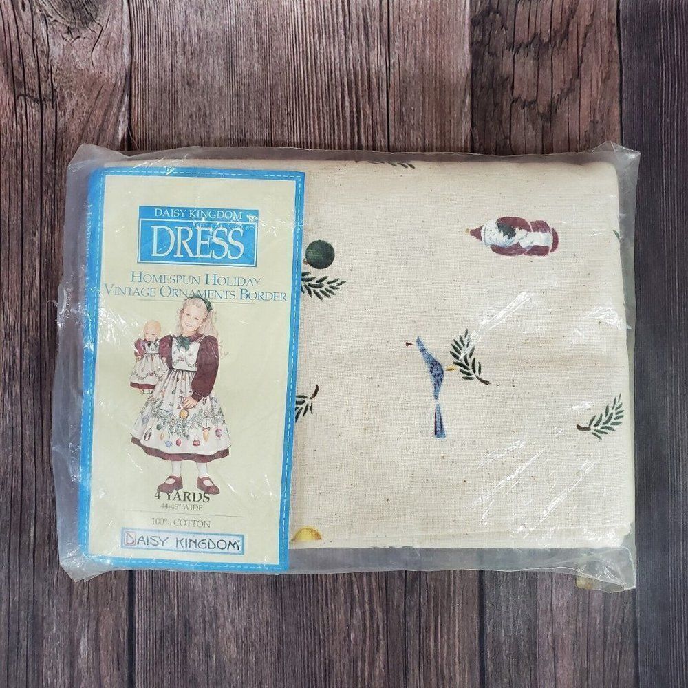 New Daisy Kingdom Dress Homespun Holiday Vintage Ornaments Border 4 Yards Cotton